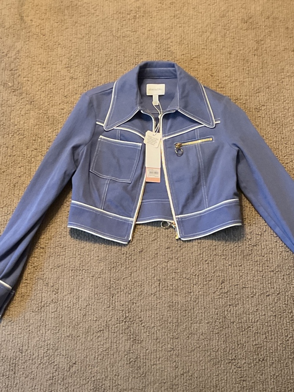 Alice McCall Cropped Periwinkle Jacket with White Stitching